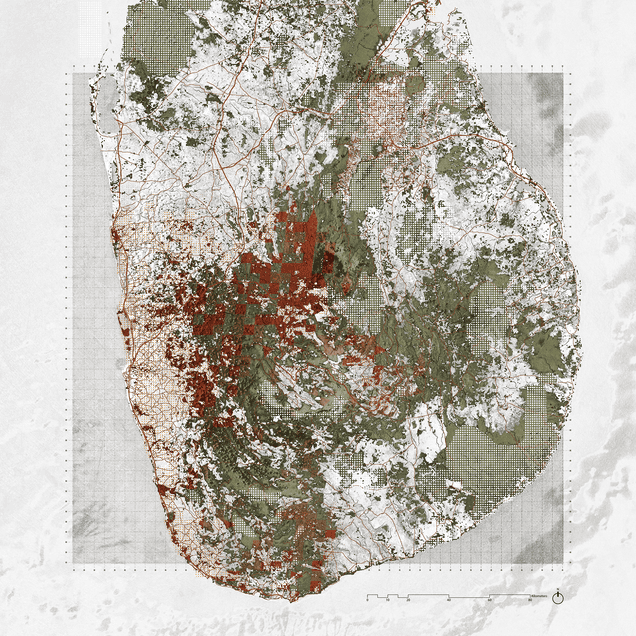 Projected urban growth in Colombo, Sri Lanka, overlain on biodiversity data. Dark green indicates remnant vegetation while lighter green indicates protected areas. Red areas are regions of expected urban-biodiversity conflicts in 2030. Image: Richard Weller / Hotspot Cities